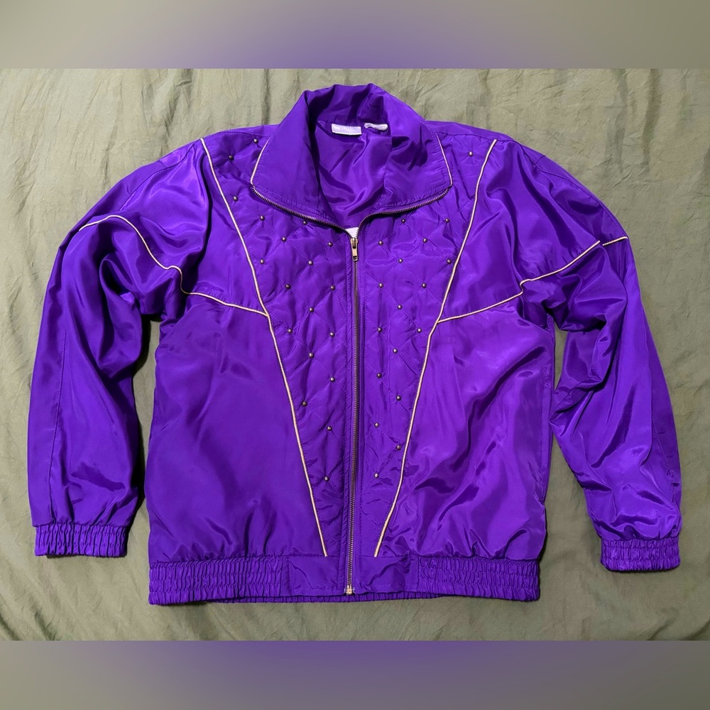 Vintage 80s Blair Boutique Electric Purple Gold Studded Windbreaker